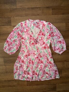 RIXO Size US 8 Devi Metallic Floral Print Silk-Blend Jacquard Mini Dress Pretty